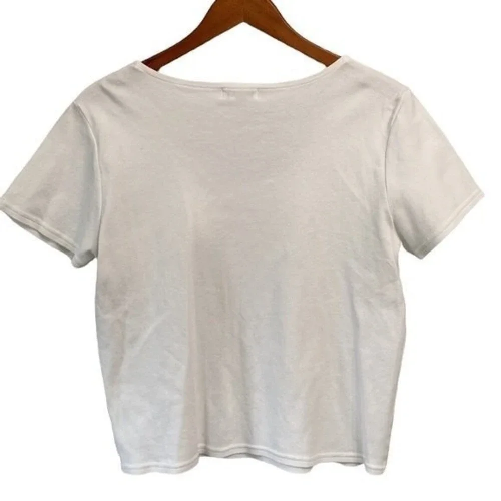 PARADISO Clothes Line Beaded Short Sleeve Cropped Tee Top Cotton Scoop Neck Cute - Picture 5 of 11